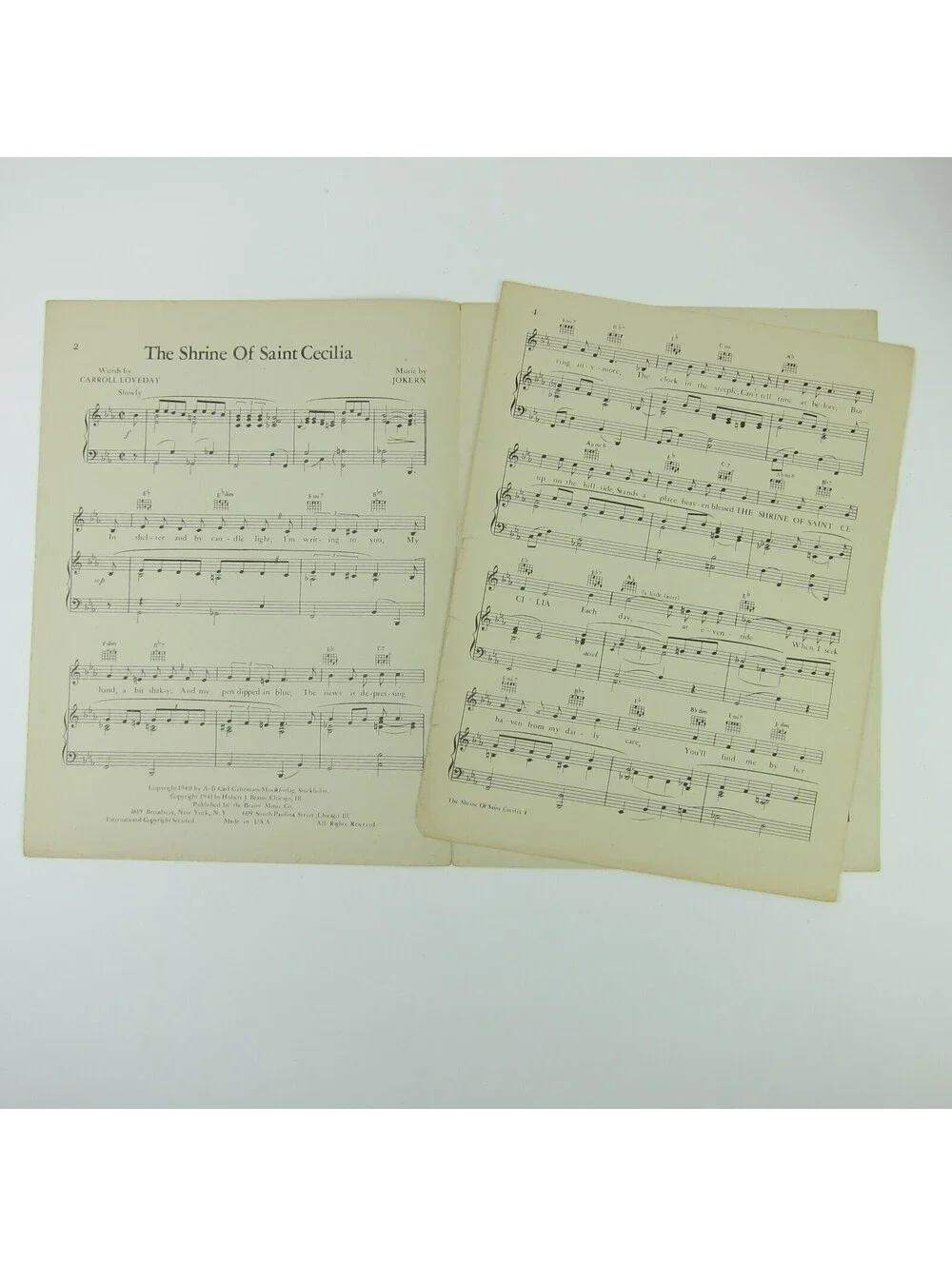 Sheet Music The Shrine of St Cecilia Carroll Loveday & Jokern Vintage 1940